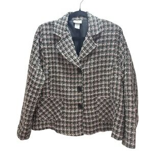 Vintage Caribe USA Womens Tweed Blazer Jacket Pink Black Plaid L Workwear Career
